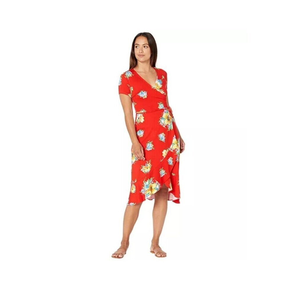 Lauren Ralph Lauren Jersey‎ Wrap Dress Small Orange Floral Surplice Neck NWT